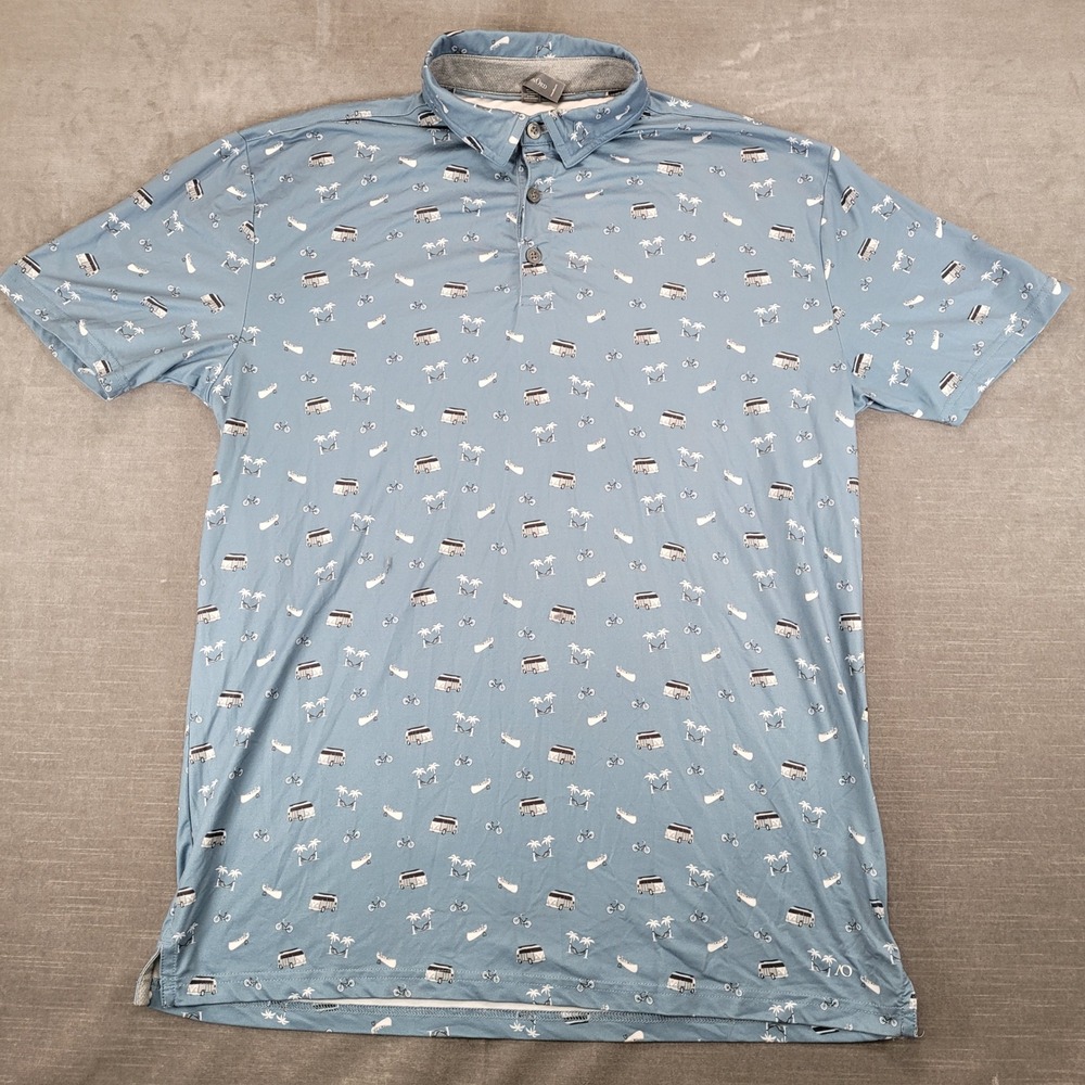 Anderson Ord Mens Blue Performance Golf Polo Shirt VW Bike Hammock Print M